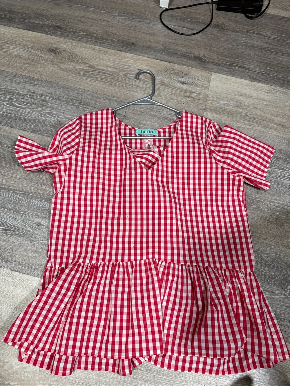 Karlie Red and White Gingham Peplum Top